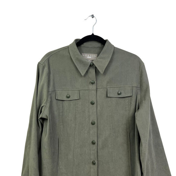 Norton Mcnaughton Petites Jacket Collared Button Up Flap Pockets Green Women 14P - Picture 2 of 6